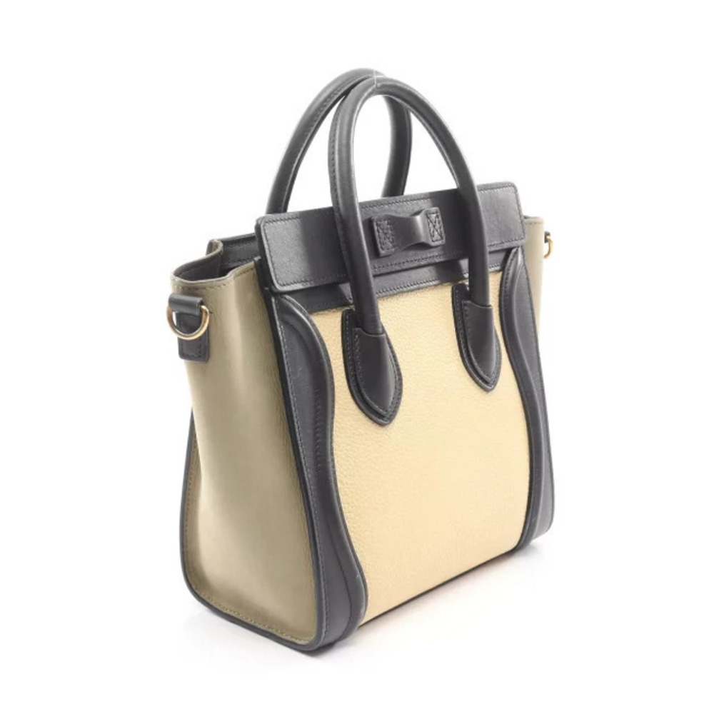 Celine Black Shopper Luggage Leather Ivory Beige Handbag White White Tan